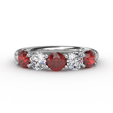 Load image into Gallery viewer, Chunky Ruby and Diamond Shared Prong Anniversary Band