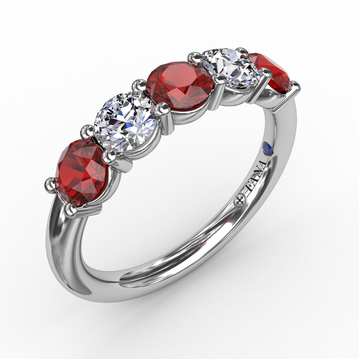 FANA Chunky Ruby and Diamond Shared Prong Anniversary Band