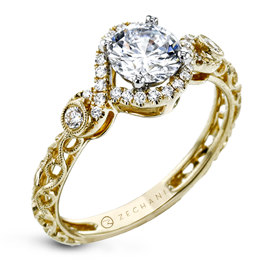 Zeghani Halo Crown Engagement Ring ZR1501 WHITE 14K SEMI YELLOW