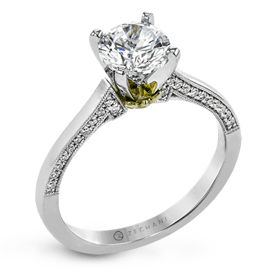 Zeghani Solitaire Engagement Ring ZR1655 WHITE 14K SEMI 2T