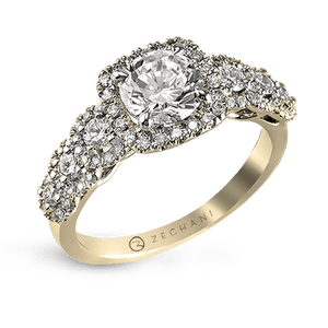 Zeghani Halo Crown Engagement Ring ZR494 WHITE 14K SEMI YELLOW