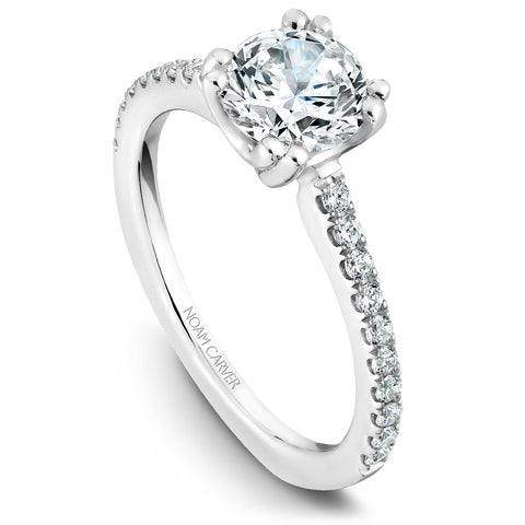 Noam Carver White Gold Double Pronged Solitaire Engagement Ring with Diamonds (0.25 CTW)