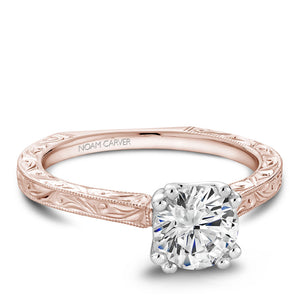 Noam Carver Rose Gold Carved Shank Engagement Ring with White Gold Cro