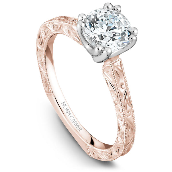 Noam Carver Rose Gold Carved Shank Engagement Ring Setting with White Gold Crown