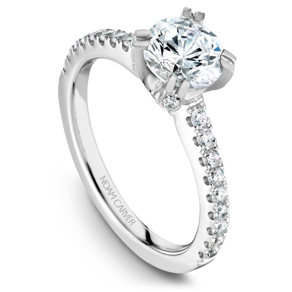 Noam Carver White Gold Diamond Solitaire Engagement Ring Setting with Diamond Centerpiece (0.41 CTW)