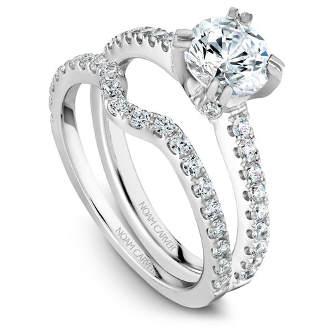 Noam Carver White Gold Diamond Solitaire Engagement Ring Setting with Diamond Centerpiece (0.41 CTW)