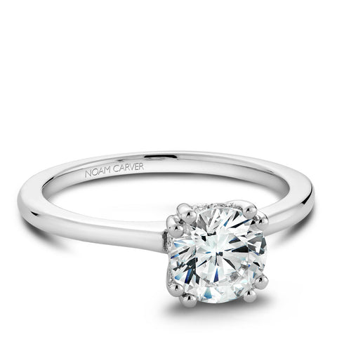 Noam Carver White Gold Solitaire Engagement Ring Setting with Diamond Centerpiece (0.06 CTW)