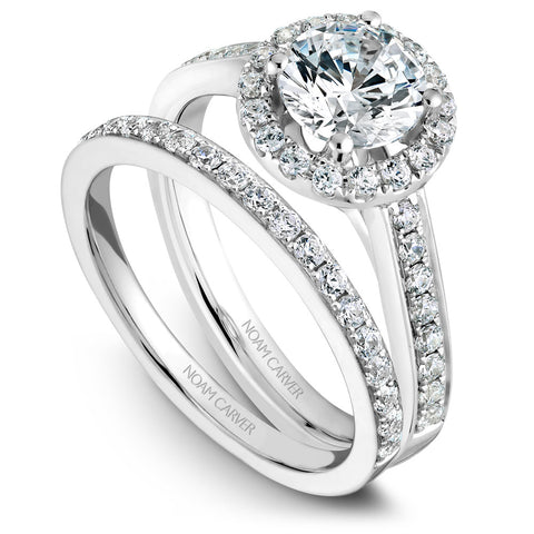 Noam Carver White Gold Channel Set Diamond Engagement Ring Setting with Halo (0.39 CTW)