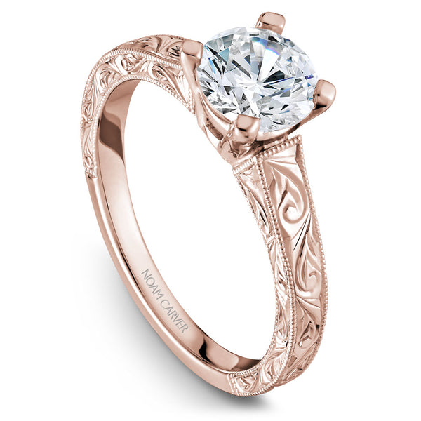 Noam Carver Rose Gold Carved Shank Engagement Ring Setting