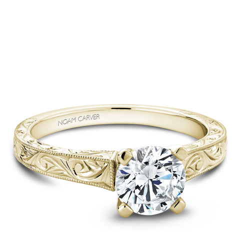 Noam Carver Yellow Gold Carved Shank Engagement Ring