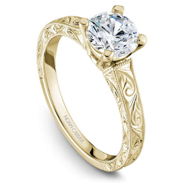 Noam Carver Yellow Gold Carved Shank Engagement Ring Setting