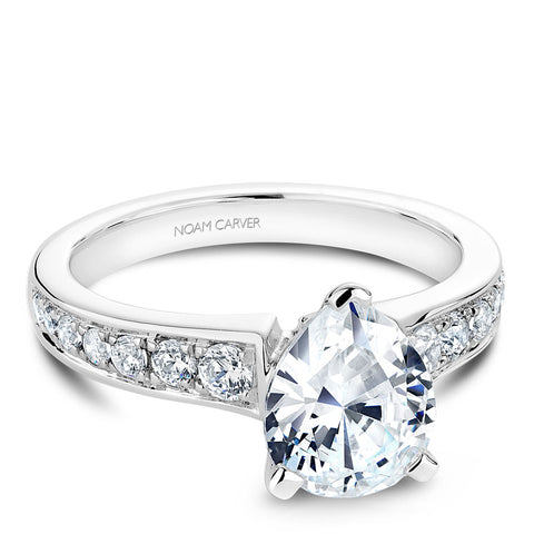 Noam Carver White Gold Channel Set Diamond Engagement Ring with Pear Center Stone (0.40 CTW)