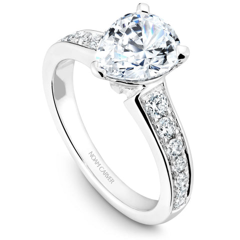 Noam Carver White Gold Channel Set Diamond Engagement Ring with Pear Center Stone (0.40 CTW)