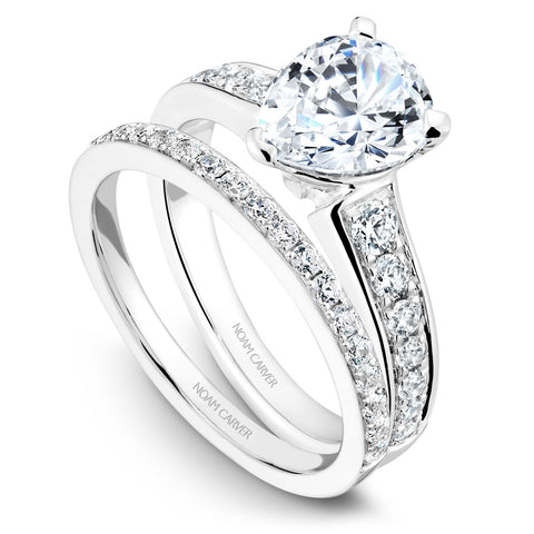 Noam Carver White Gold Channel Set Diamond Engagement Ring with Pear Center Stone (0.40 CTW)