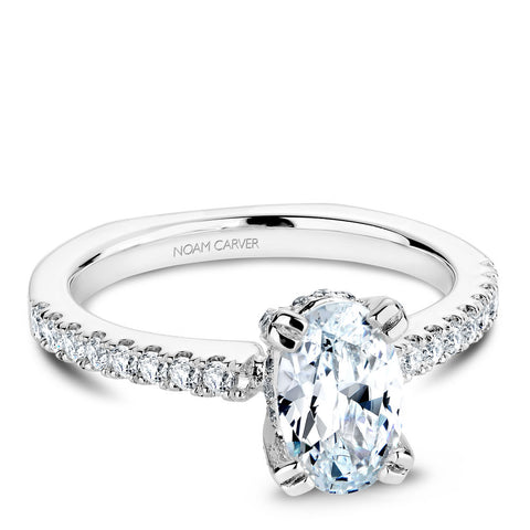 Noam Carver White Gold Diamond Engagement Ring Setting with Oval Center Stone (0.42 CTW)