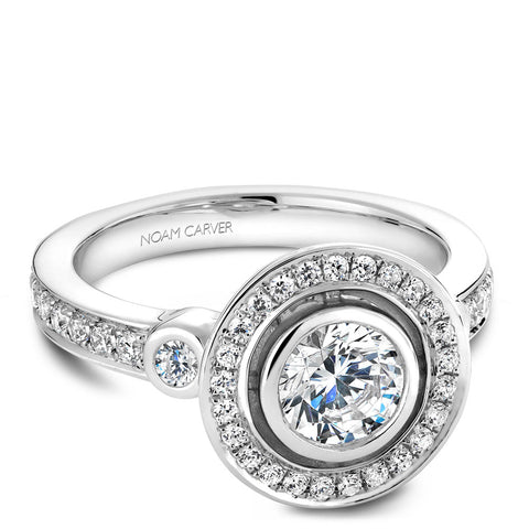 Noam Carver White Gold Bezel Set Diamond Halo Engagement Ring Setting(0.49 CTW)