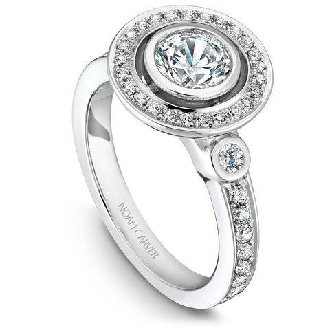 Noam Carver White Gold Bezel Set Diamond Halo Engagement Ring Setting(0.49 CTW)