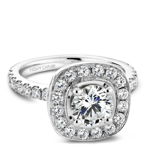 Noam Carver White Gold Diamond Engagement Ring Setting with Channel Set Cushion Halo (0.80 CTW)