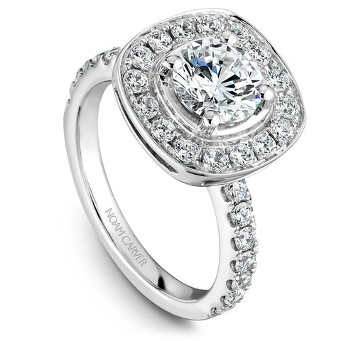 Noam Carver White Gold Diamond Engagement Ring Setting with Channel Set Cushion Halo (0.80 CTW)