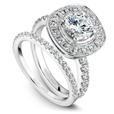 Noam Carver White Gold Diamond Engagement Ring Setting with Channel Set Cushion Halo (0.80 CTW)
