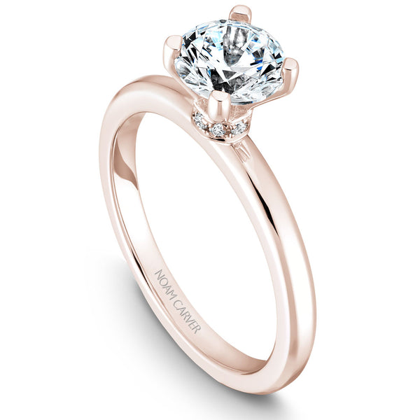 Noam Carver Rose Gold Peg Head Semi Mount Solitaire Engagement Ring Setting with Diamond Accents (0.04 CTW)