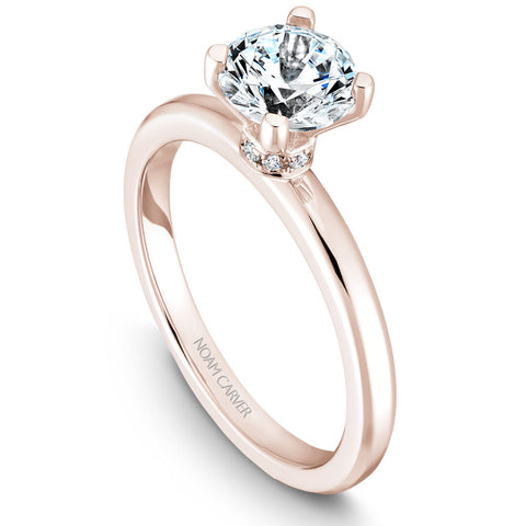 Noam Carver Rose Gold Peg Head Semi Mount Solitaire Engagement Ring with Diamond Accents (0.04 CTW)