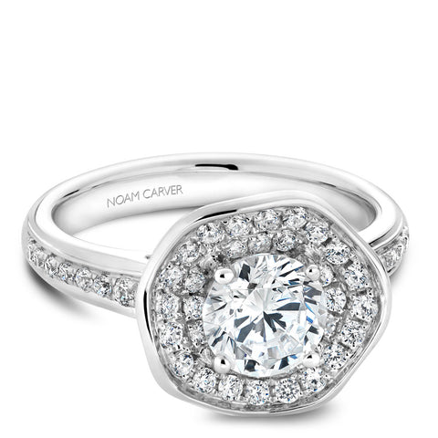 Noam Carver Floral White Gold Engagement Ring Setting with Double Halo (0.48 CTW)