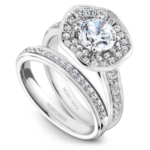 Noam Carver Floral White Gold Engagement Ring Setting with Double Halo (0.48 CTW)