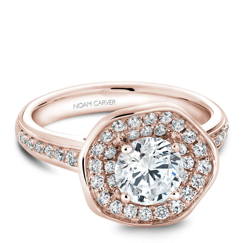 Noam Carver Floral Rose Gold Engagement Ring Setting with Double Halo (0.48 CTW)