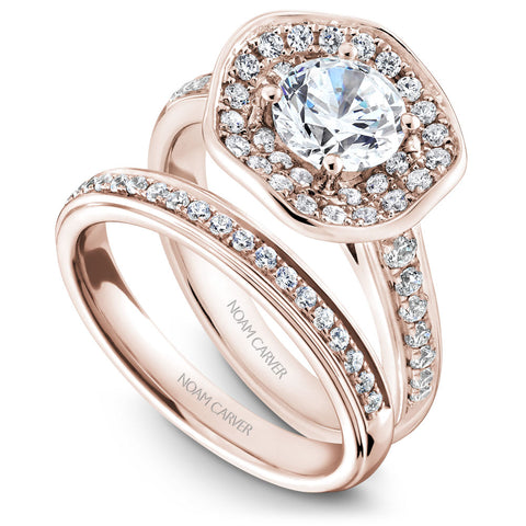 Noam Carver Floral Rose Gold Engagement Ring Setting with Double Halo (0.48 CTW)