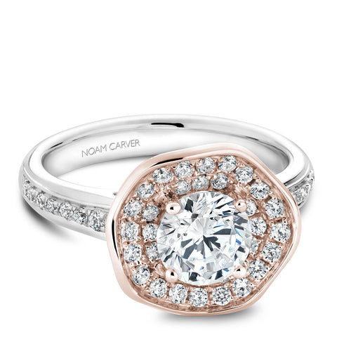 Noam Carver Floral White Gold Engagement Ring Setting with Rose Gold Double Halo (0.48 CTW)