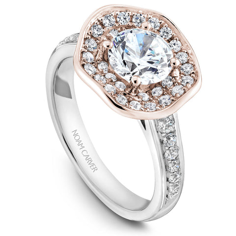 Noam Carver Floral White Gold Engagement Ring Setting with Rose Gold Double Halo (0.48 CTW)