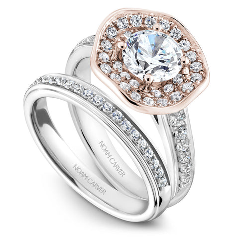 Noam Carver Floral White Gold Engagement Ring Setting with Rose Gold Double Halo (0.48 CTW)