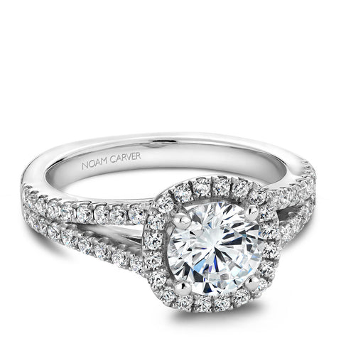 Noam Carver White Gold Split Shank Diamond Engagement Ring Setting with Halo (0.50 CTW)