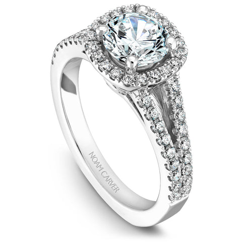 Noam Carver White Gold Split Shank Diamond Engagement Ring Setting with Halo (0.50 CTW)