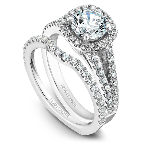 Noam Carver White Gold Split Shank Diamond Engagement Ring Setting with Halo (0.50 CTW)