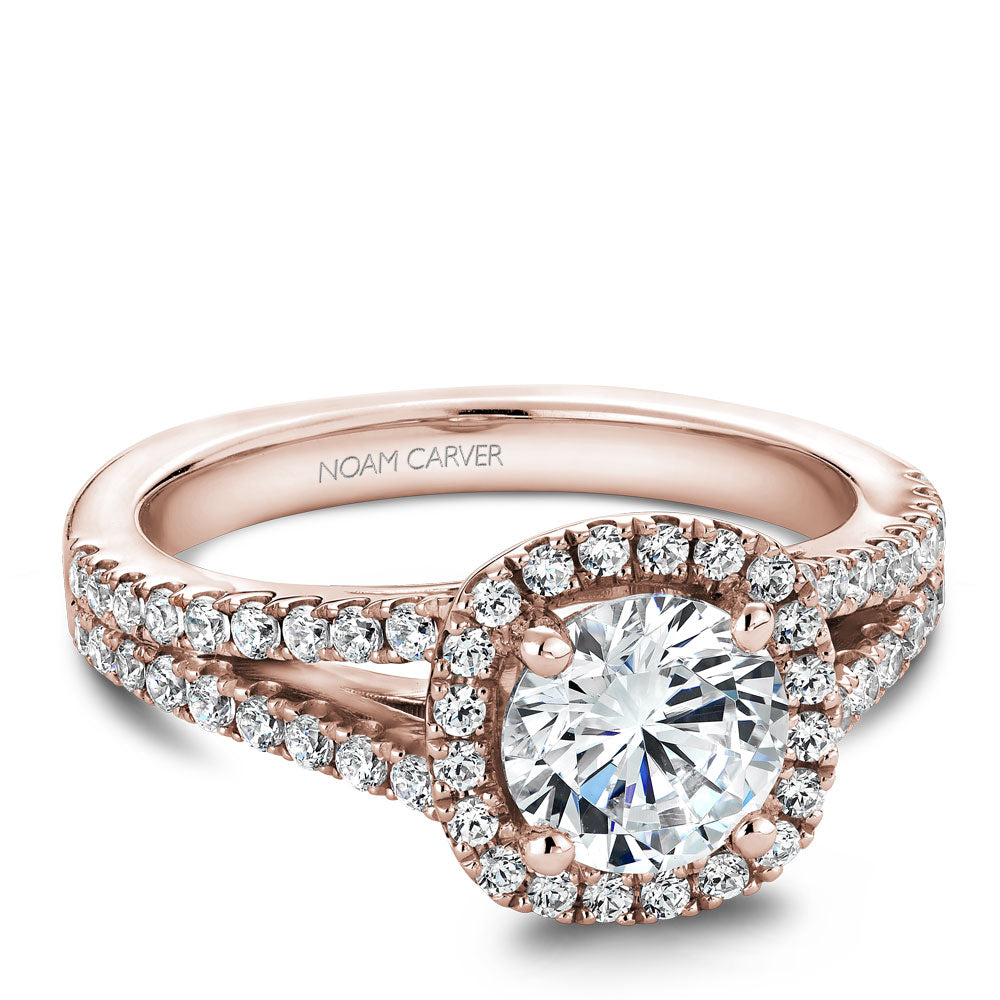 Noam Carver Rose Gold Split Shank Diamond Engagement Ring with Halo (0
