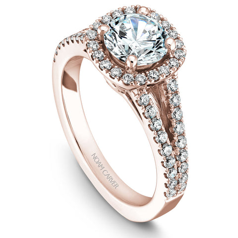 Noam Carver Rose Gold Split Shank Diamond Engagement Ring Setting with Halo (0.50 CTW)