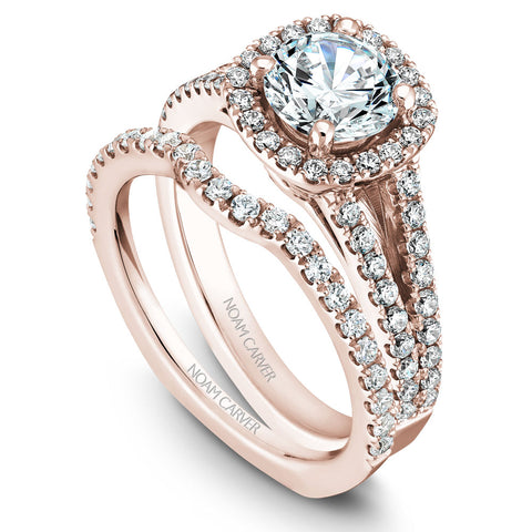 Noam Carver Rose Gold Split Shank Diamond Engagement Ring Setting with Halo (0.50 CTW)