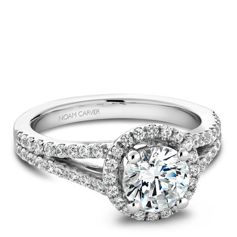 Noam Carver White Gold Split Shank Diamond Engagement Ring Setting with Halo (0.45 CTW)