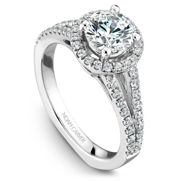 Noam Carver White Gold Split Shank Diamond Engagement Ring Setting with Halo (0.45 CTW)