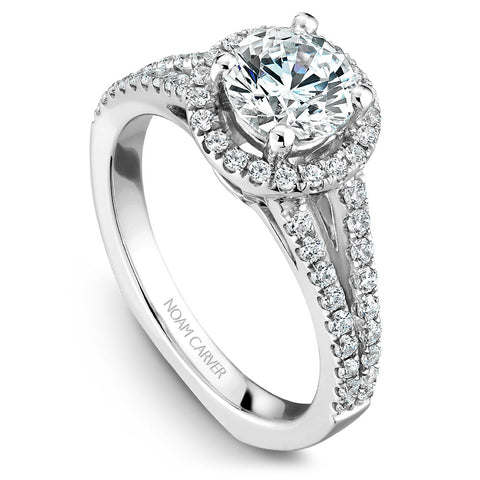 Noam Carver White Gold Split Shank Diamond Engagement Ring Setting with Halo (0.45 CTW)