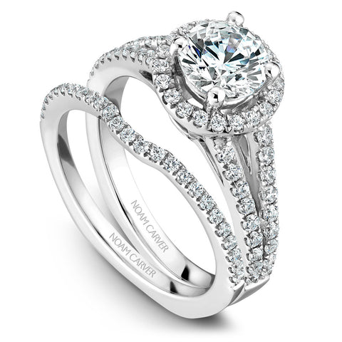 Noam Carver White Gold Split Shank Diamond Engagement Ring Setting with Halo (0.45 CTW)