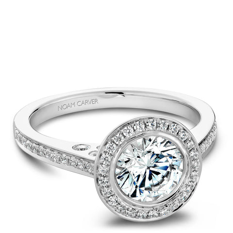 Noam Carver White Gold Bezel Diamond Halo Engagement Ring Setting (0.29 CTW)