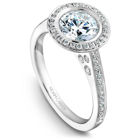 Noam Carver White Gold Bezel Diamond Halo Engagement Ring Setting (0.29 CTW)