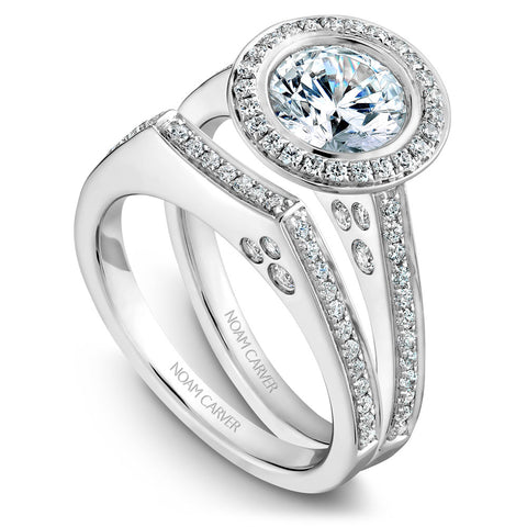 Noam Carver White Gold Bezel Diamond Halo Engagement Ring Setting (0.29 CTW)