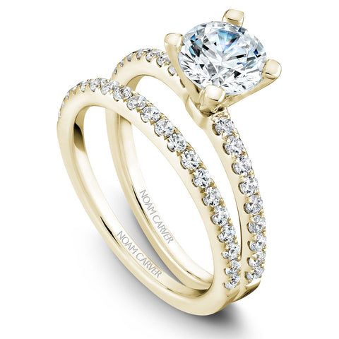 Noam Carver Yellow Gold Peg Head Semi Mount Diamond Solitaire Engagement Ring Setting (0.28 CTW)