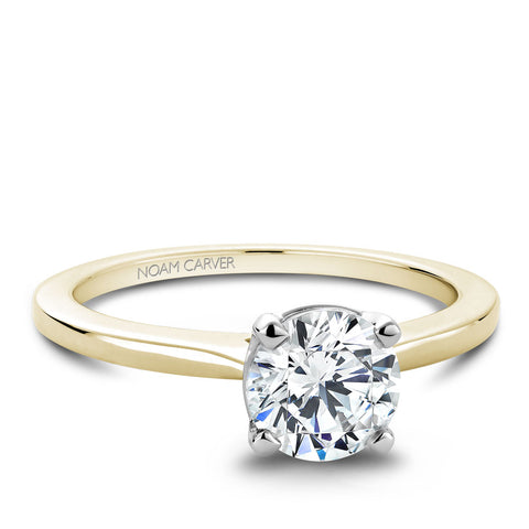 Noam Carver Yellow Gold Solitaire Engagement Ring Setting with White Prongs