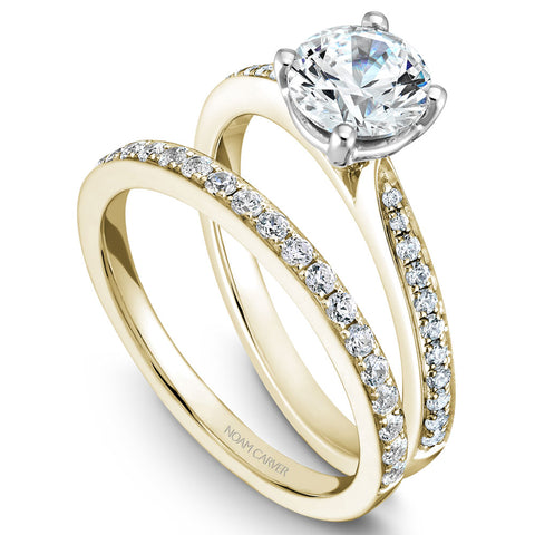 Noam Carver Yellow Gold Diamond Engagement Ring Setting with White Prongs (0.16 CTW)