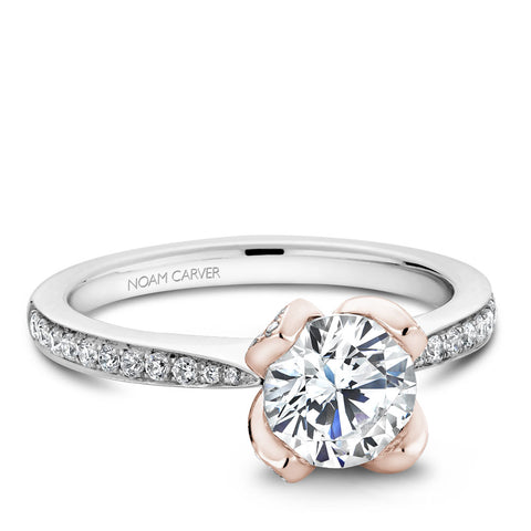 Noam Carver White Gold Diamond Engagement Ring Setting with Rose Gold Flower Crown (0.31 CTW)